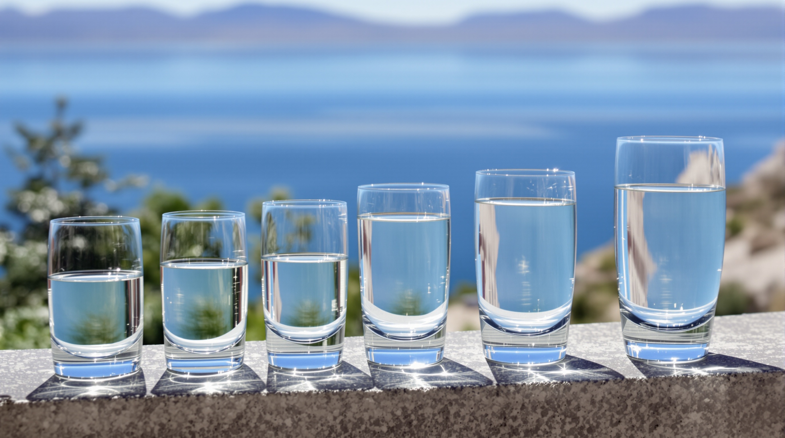 Verres d'eau accordés devant le lac Titicaca