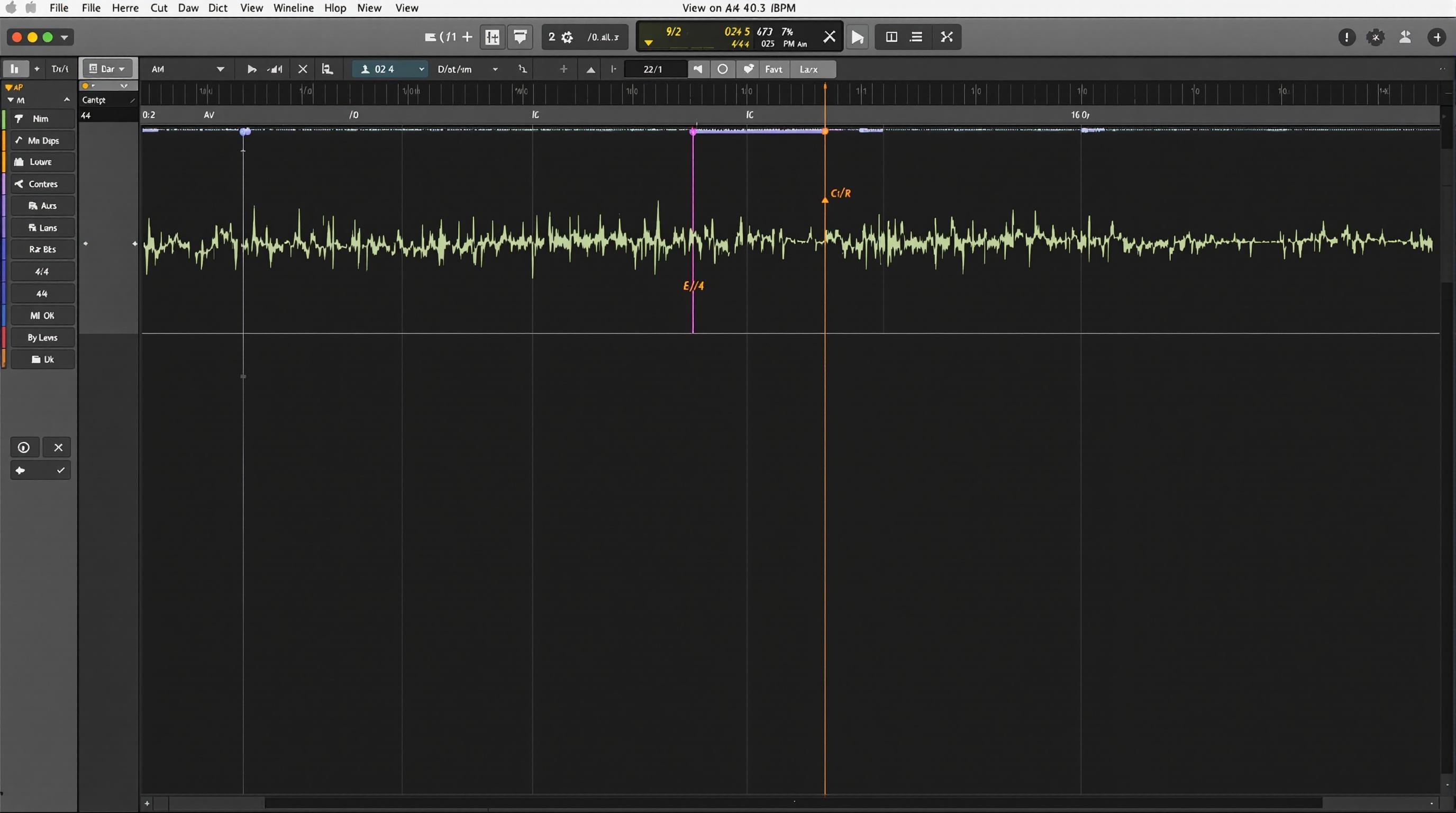 Waveform d’un beat 4/4 à 92 BPM avec repères pour placement syllabique